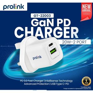 Prolink GT-22003-EU 2-Port 20W GaN W all Charger